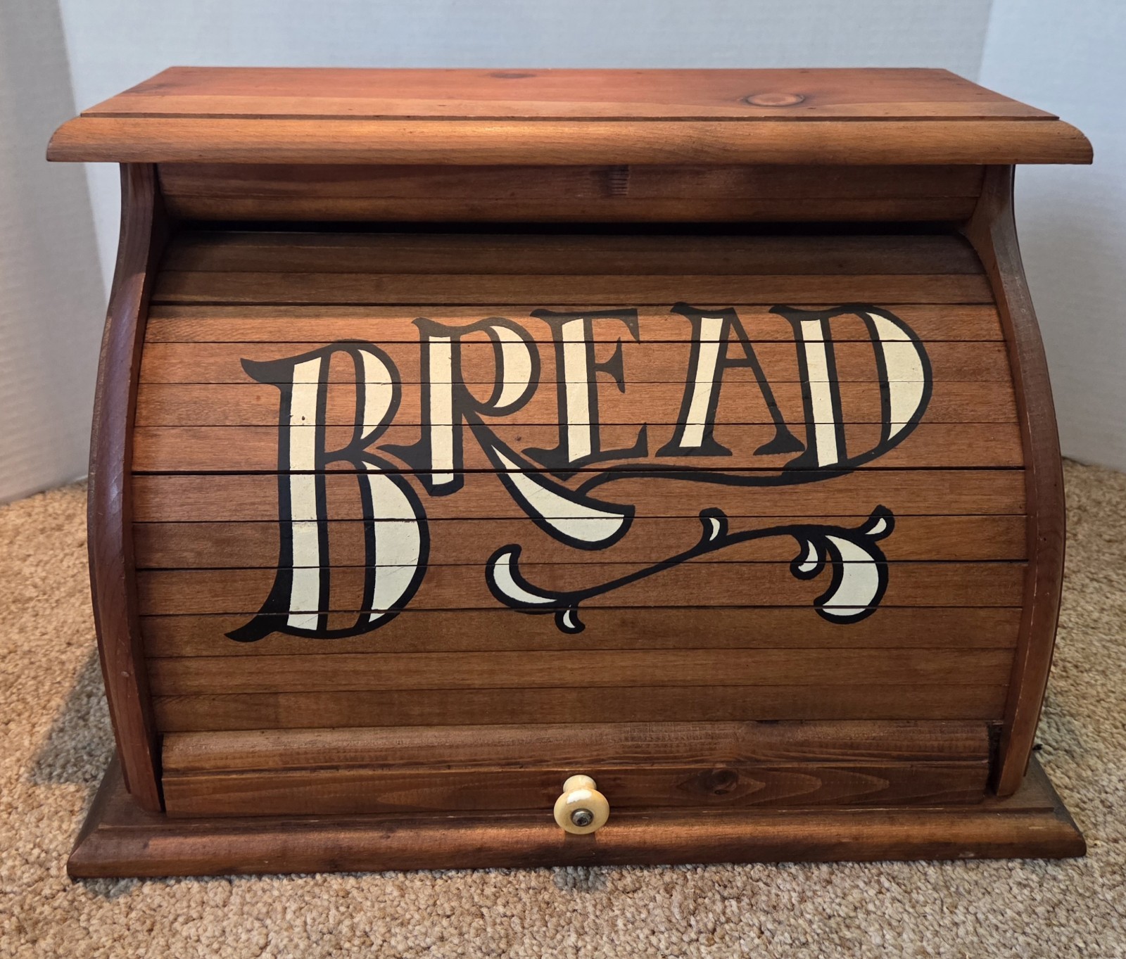 Vintage Wooden Bread Box Roll-Top 70s/80s Knock On Wood Corp USA 