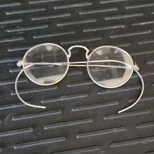 VINTAGE ANTIQUE Round Wire Rim Eyeglasses Silve Metal Frame Excellent Condition