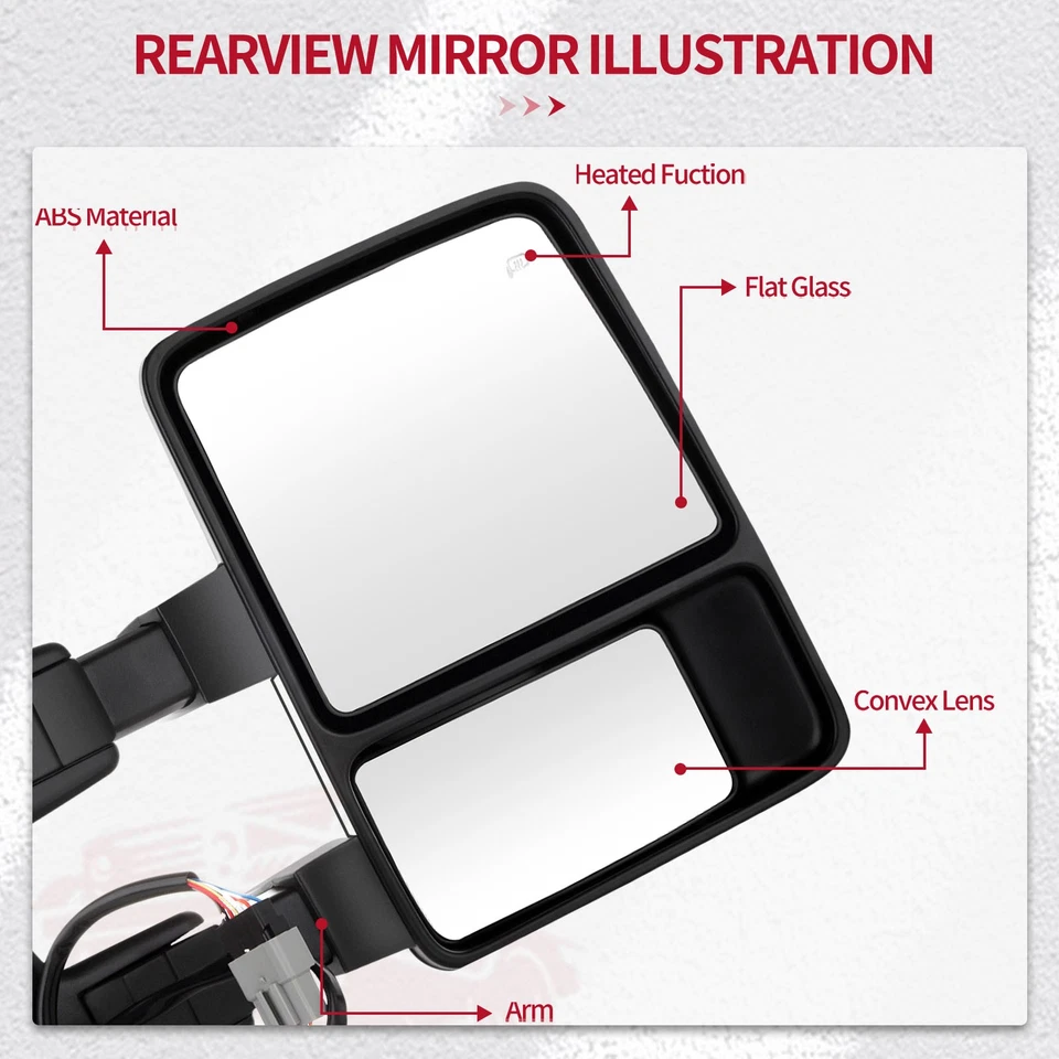 Par de espejos retrovisores cromados para 99-07 Ford F250-F550 Super Duty remolque energía señales térmicas Foto 2 de 4