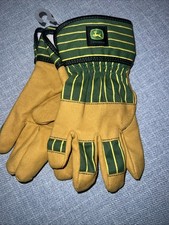 John Deere Kids Work Gloves Yellow Green Stripes Logo Childrens Gloves