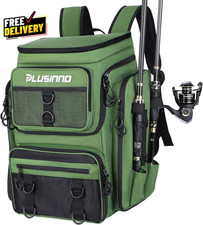 Fishing Backpack with Rod Holders Tackle Box 42L Large Water-Resistant Fishi...