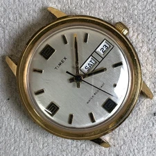 Vintage Timex Day Date Men Day Date Gold Tone Mechanical Wind 35mm Watch No Band