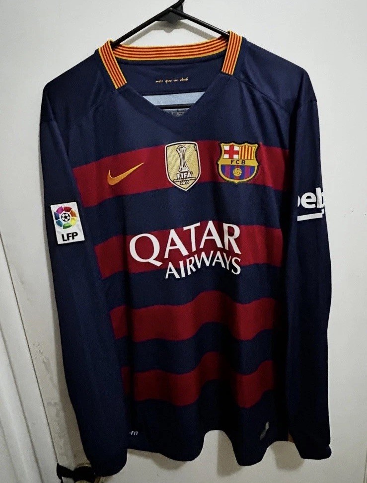 Fc Barcelona 2015-2016 Home Jersey Long Sleeve Neymar Size Large