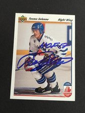 TEEMU SELANNE 1991 UPPER DECK AUTOGRAPHED ROOKIE CARD JSA AUTHENTICATED. rookie card picture