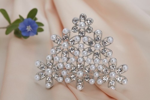 Coronas de tiaras blancas perla para mujer novia fiesta reina disfraz accesorios - Imagen 7 de 8