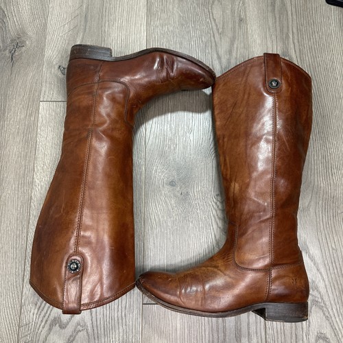 Frye Boot Womens 7B Melissa Button Cognac Brown Leather Tall Riding Western Shoe - Picture 4 of 9