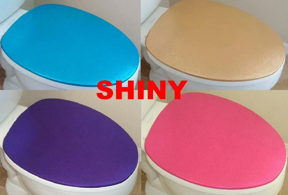 Cubierta de tapa de tela brillante para modelos de asiento de inodoro redonda y alargada hecha a mano en EE. UU. Foto 2 de 4