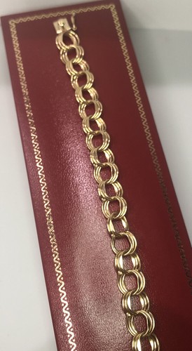 Bracciale oro giallo 14 kt doppia tripla maglia intrecciata cordino catena 14 grammi 7,5” - Foto 10 di 15