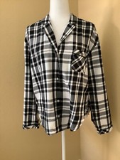 Victoria s Secret Dream Black White Plaid Pajama PJ Top Button-Up Size M