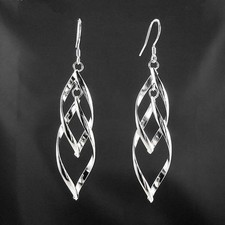 Cute New Flirty Women's Silver Plated Abstract Twisted Oval Dangle Drop Earrings