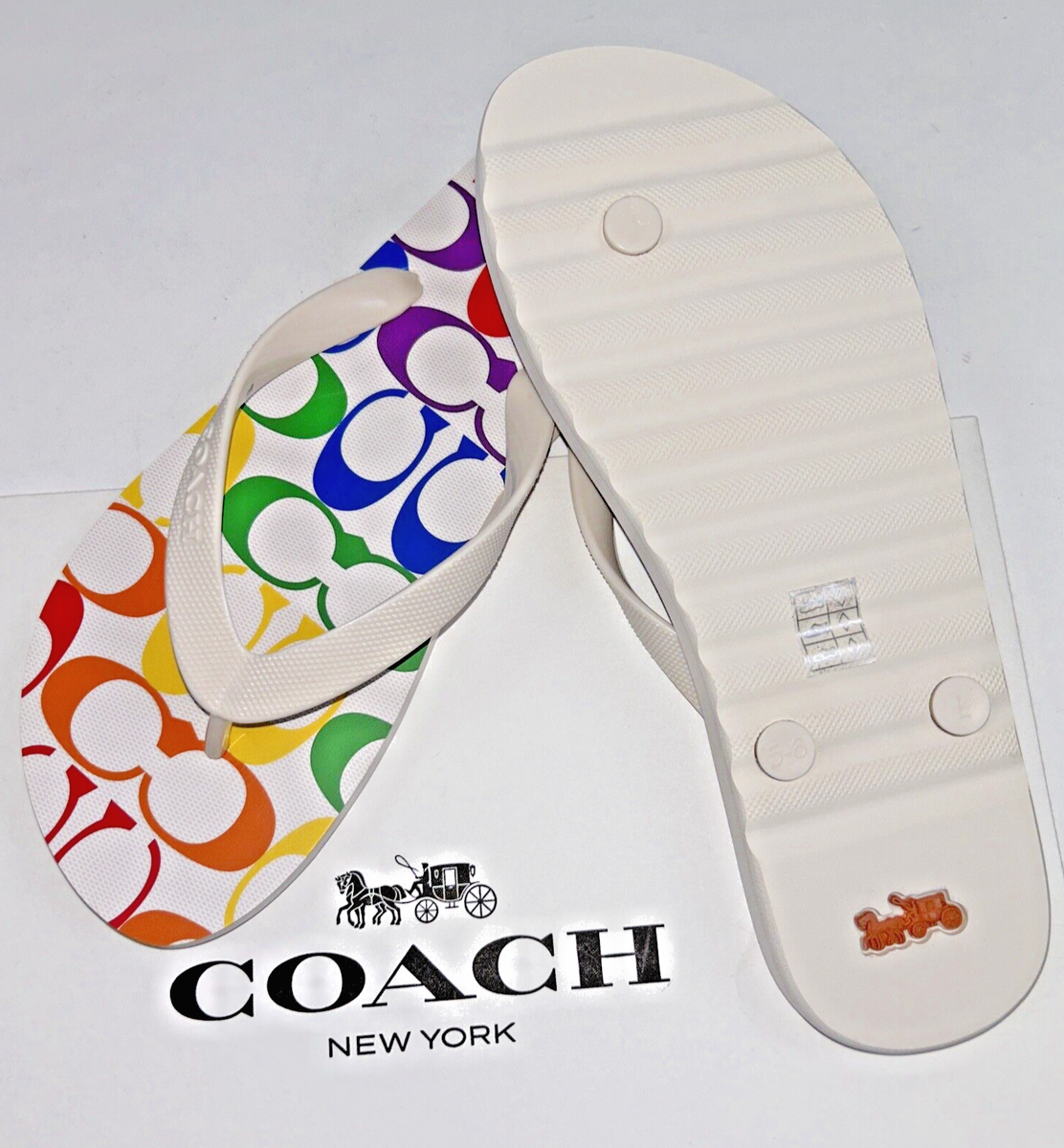 COACH Size 7 Women's Flip Flop Sandal Rainbow Multicolor SIG