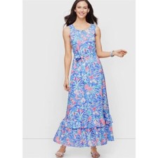 Talbots Women's Size 10 Blue Tropical Print Maxi Dress Sleeveless AK40