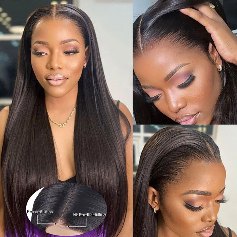 4x4 Straight Glueless Lace Front Wig Wear And Go Human Hair For Women