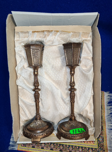 1144-Coppia Di Candelabri Portacandele una fiamma Vintage In Ottone Brunito rari - Foto 20 di 20
