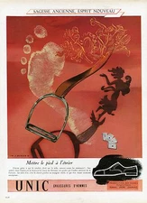 "UNIC MEN'S SHOES" original advertisement canvas MERCEY / PLAISIR DE FRANCE 1946