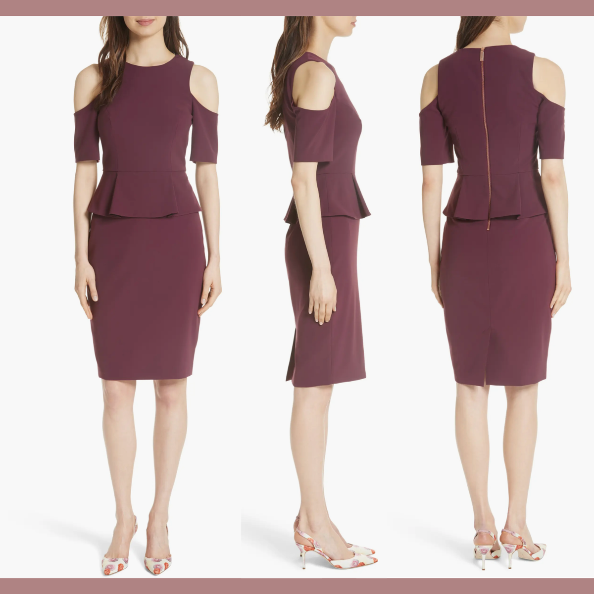 ted baker purple peplum dress Ted Baker London Peplum Pencil Dress (4) Deep Purple at Amazon Women's Clothing store