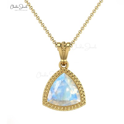 14k Purity Gold Ct Rainbow Moonstone Triangle Pendant Necklace Fine  Jewelry