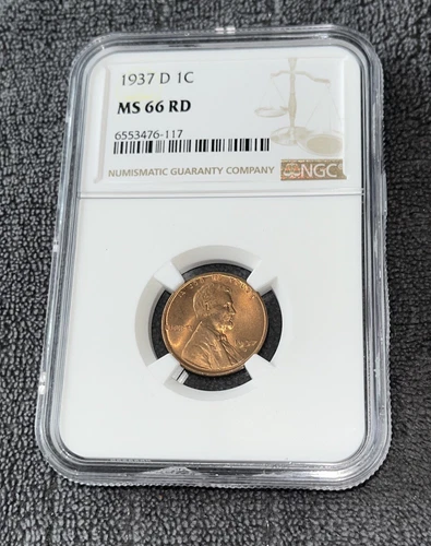 1937 D LINCOLN WHEAT PENNY NGC MS 66 RD