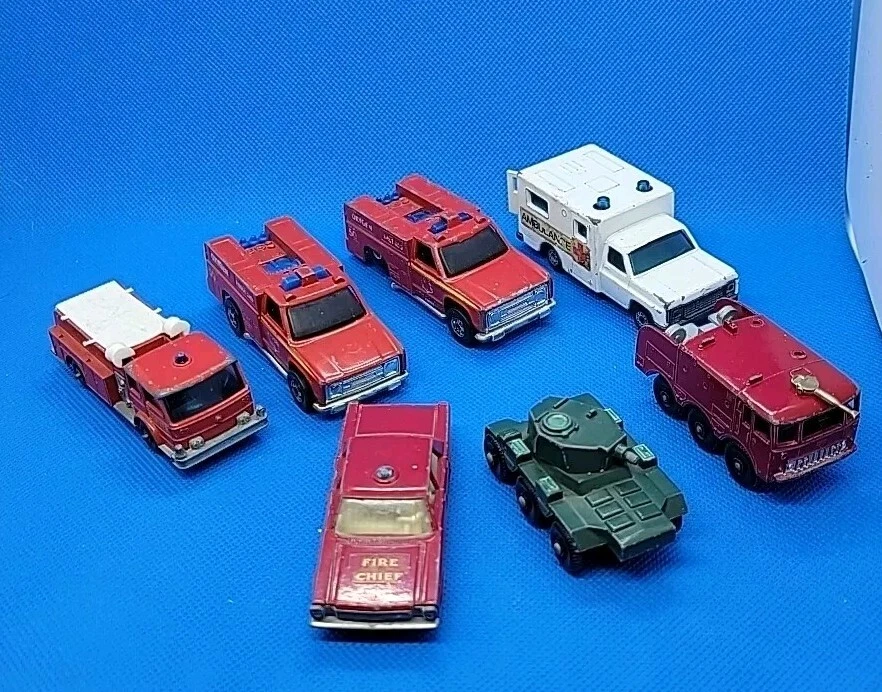 Vintage Lot Of 7 Matchbox Hot Wheels Emergency Vehicles Fire Chief Truck Tank  - Image 2 of 3