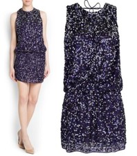 NEW,MANGO ZARA GROUP  NAVY SEQUINED DRESS USA 6 EUR M