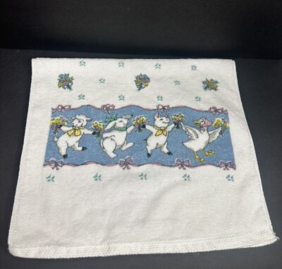 Vtg Duck Goose Pig Lamb Bunny Kitchen Bath Hand Towel Farmhouse Whimsical Granny