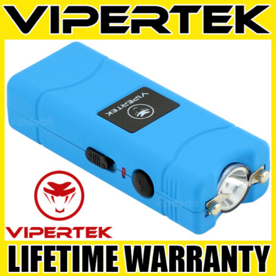VIPERTEK Stun Gun Micro Mini BLUE VTS-881 Rechargeable LED Flashlight
