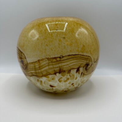 Formano Hand Blown Cased Glass Sphere Orb Vase Bowl Gold Brown Swirl Large 7''