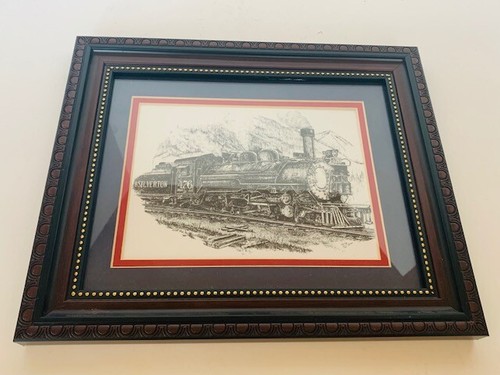 Larry Bridges signed Train Print locomotive railroad 12X10 picture Framed vtg - Picture 2 of 6