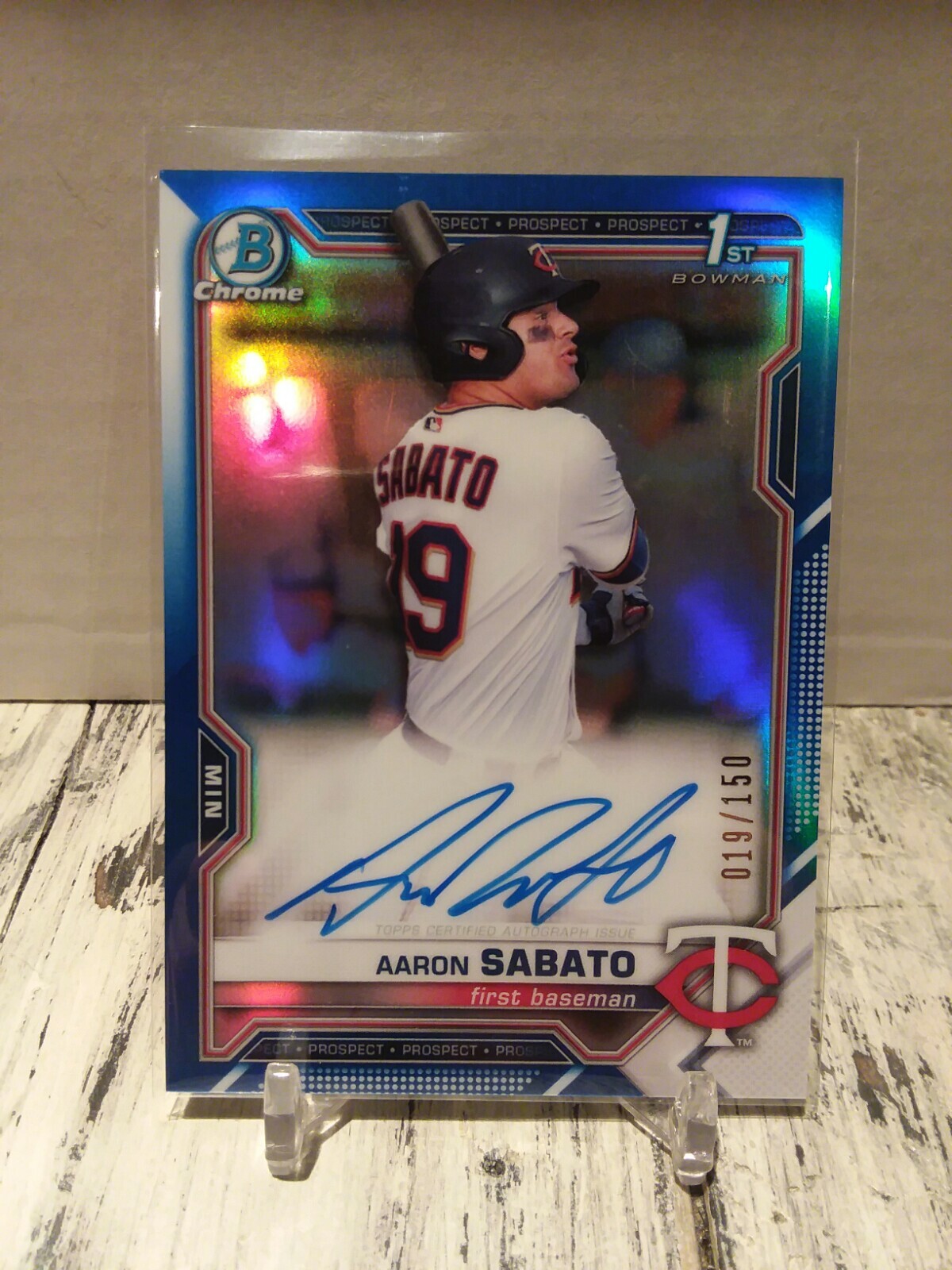 2021 Bowman Chrome 1st Aaron Sabato Blue Refractor Auto 1/1 Jrsy# 19/150 ROOKIE
