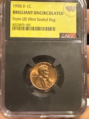 1958-D 1C Lincoln Wheat Cent - NGC BU - US Mint Sealed Bag  Whatnot Label