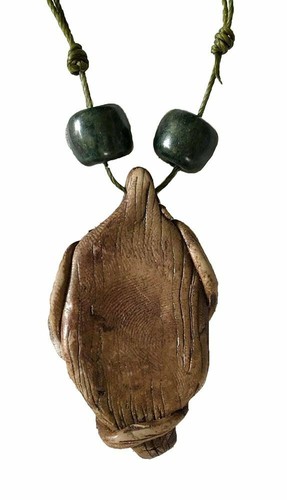 New  Polymer Clay Tiger Eye Jade Bead Green Artisan Hand Made Necklace - Bild 2 von 3