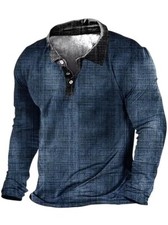 Plus Size Mens Lapel Shirt Textured Graphic Blue Long Sleeve Big & Tall Shirt