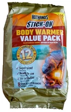 New 8 Pack HotHands Stick- On Body Warmer 12 Hours Heat Per Warmer Super Sized