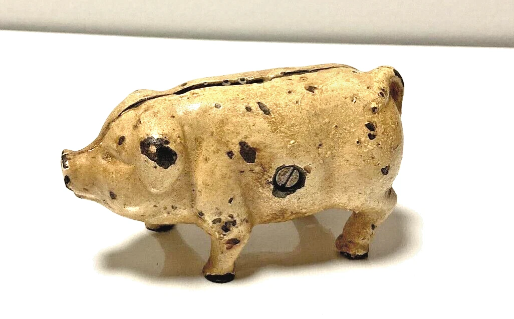 Antique Cast Iron Pig Coin Bank Piggy Bank 4 1 2 Long 2 1 2 Tall