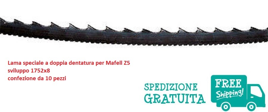Confezione di 10 lame a doppia dentatura per Mafell Z5, sviluppo 1752x8 mm.