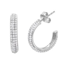 925 STERLING SILVER HOOP EARRINGS 3 ROW SIMULATED DIAMOND ACCENTS/ NEW DESIGN!!