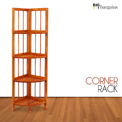 4-Tier Wooden Corner Shelf Rack Unit Home Storage Organizer Freestanding