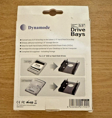 DYNAMODE HDD or SSD Conversion Cradle For 3.5 to 2.5" Inch Drive Bays SSD RAIL - Picture 2 of 3