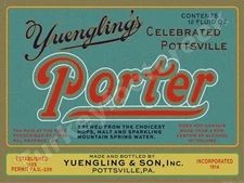 Yuengling's Porter Beer Label 9" x 12" Metal Sign