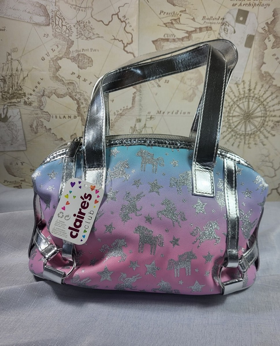 Claires Club Girls Pink Blue Ombre Glitter Unicorn Handbag