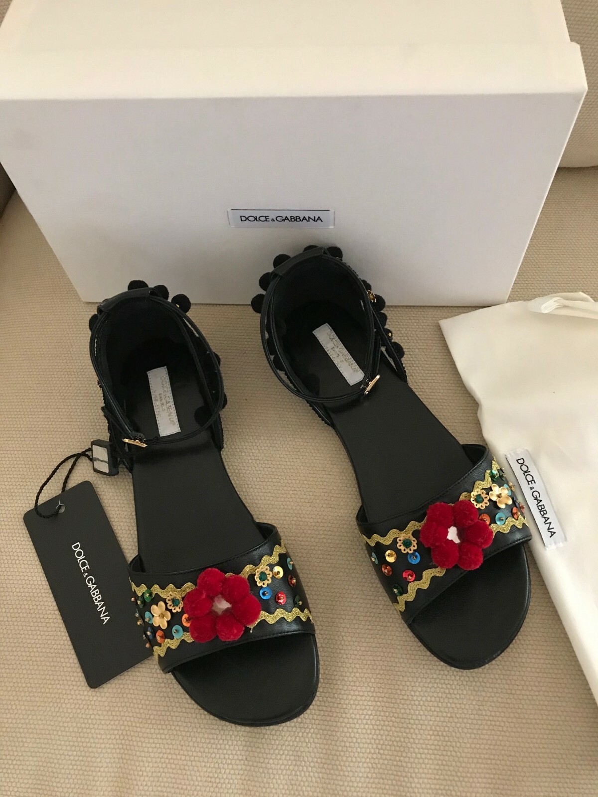 APL Sandali scarpe basse Dolce & Gabbana autentici nuovi con scatola pelle nera impreziositi 37 7