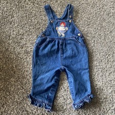 Vintage Raggedy Ann Denim Overalls 18m Embroidered, Pockets,Heart Buttons 80  s