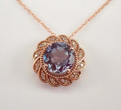 2Ct Round Cut Alexandrite Diamond Halo Pendant 14K Rose Gold Plated ''18 Chain