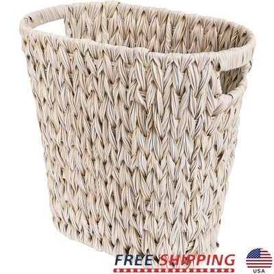 Woven Oval Trash Can Polyester Waterproof Indoor Waste Basket W/ Side Handles US