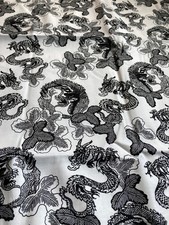 Freshly Modern Dragon Cotton Fabric M'Liss Black White Fantasy Remnant 42 x 27