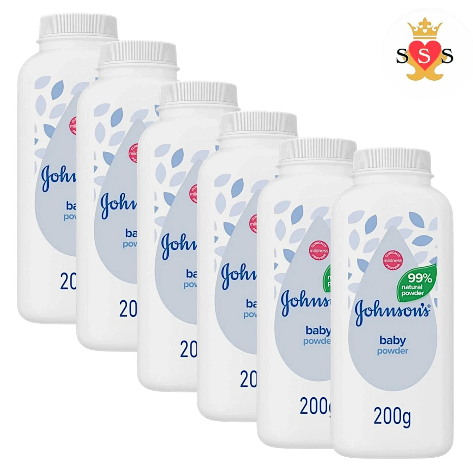 6x Johnsons Baby Powder Talc 200g 99% Natural