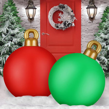 2 Pcs 32" Giant Inflatable Christmas Balls Ornaments, Red Green