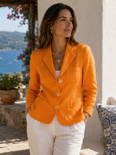 Lauren Ralph Lauren 100 Linen 3-Button Orange Blazer Jacket Women's Size 4