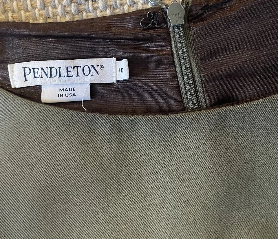 Vintage Pendleton Sheath Dress Women 10 Virgin Wool Olive Green - Image 3 of 4
