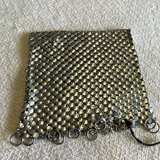 Vintage Silver Tone Metal Mesh Coin Purse Small Pouch with Ring Fringe, L-19